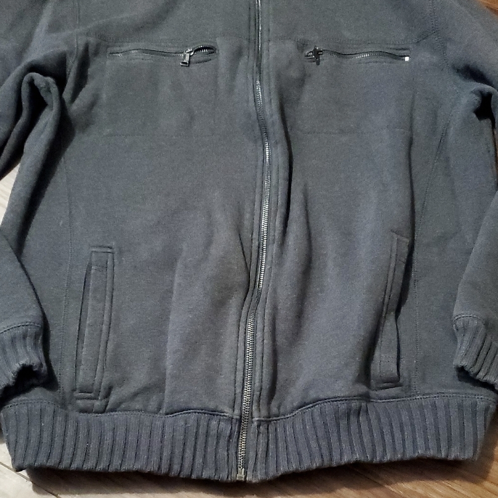 Calvin Klein Men's Charcoal Full-Zip Ribbed Collar Sweater Jacket - Picture 4 of 10